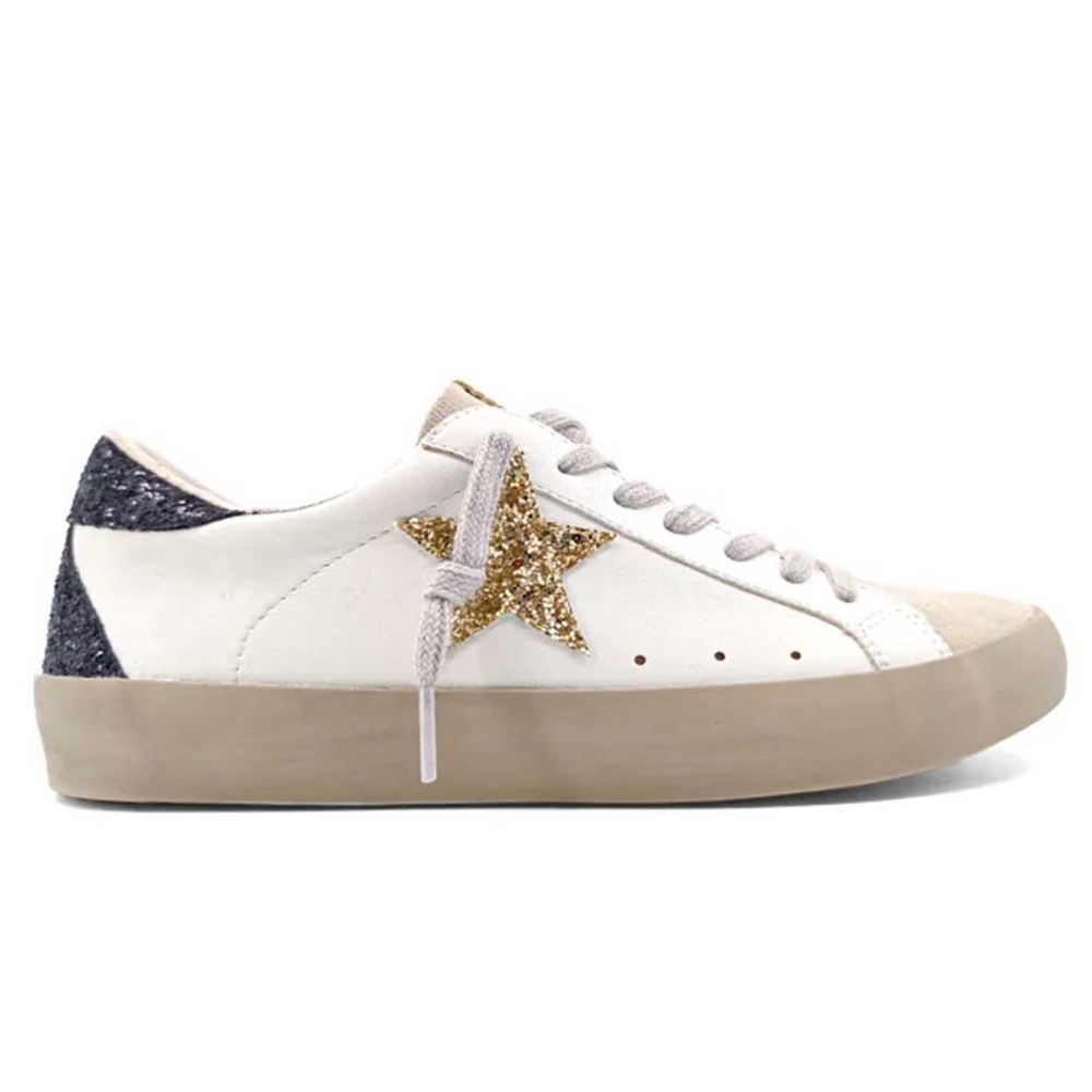 ShuShop White and Gold Star Pamela Sneakers